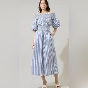 New Sugarlips Missy Striped Magna Town Midi Dress Size 2X Smocked Off Shoulder